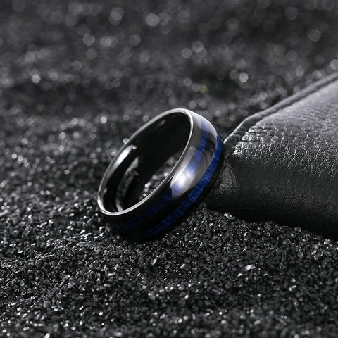 TRUMIUM 8mm Mens Tungsten Wedding Rings Blue Maple Inlay Black Tungsten Carbide Ring Engagement Band Beveled Edges Comfort Fit Size 6-13