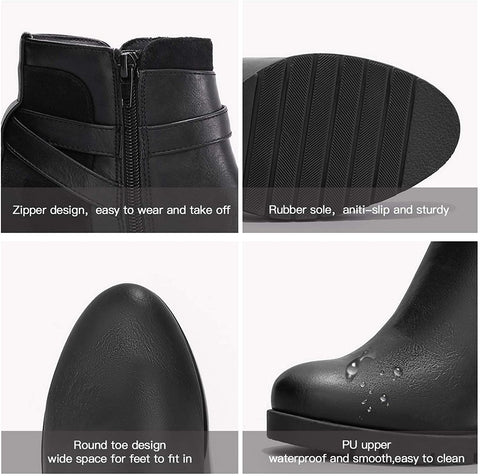 mysoft Womens Ankle Boots Chunky High Heel Zipper Booties