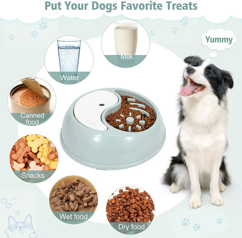 Slow Feeder Dog Bowls, XZQTIVE Newest 2 in 1 Double Dog Bowl for Food and Water, Interactive Bloat Stop Pet Bowl Anti-Gulping Slow Eating Non Slip Non-Toxic Healthy Design