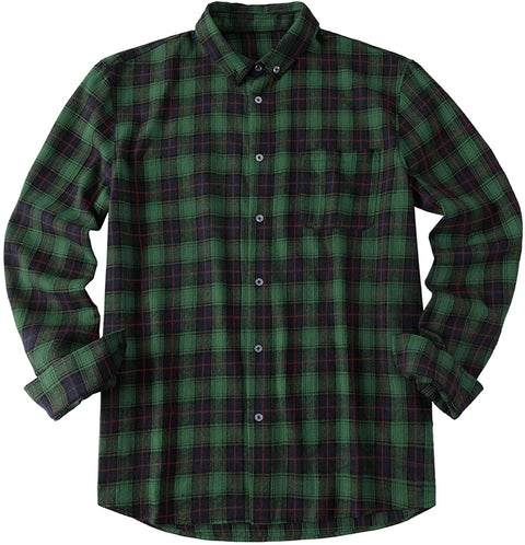 Mens Plaid Flannel Shirt Long Sleeves Button Down Collar Regular-fit Shirts with Pockets