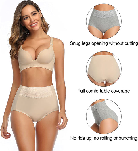 Women's High Waisted Cotton Underwear Soft Breathable Full Coverage Stretch Briefs Ladies Panties 5-Pack