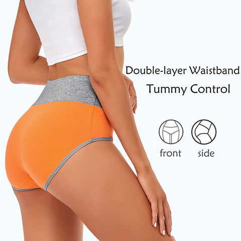 High Waisted Underwear for Women Cotton No Muffin Top Full Coverage Briefs Soft Stretch Ladies Panties 5 Pack
