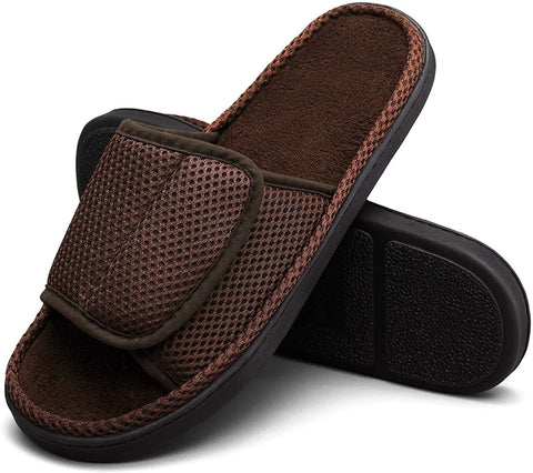 mysoft Mens Summer Slippers Indoor Outdoor Adjustable Slide Open Toe Slippers with Memory Foam, Breathable and Comfortable