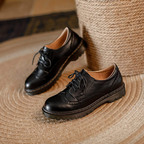 KANGFEINI Classic Formal Women's Lace-Up Dress Shoes Flat Retro Wingtip Oxfords