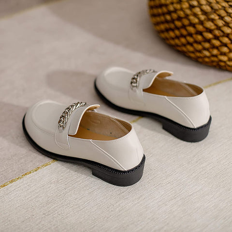 KANGFEINI Fashion Ladies Classic Round Toe Chain Decorative Loafers Comfortable Driving Office Loafers