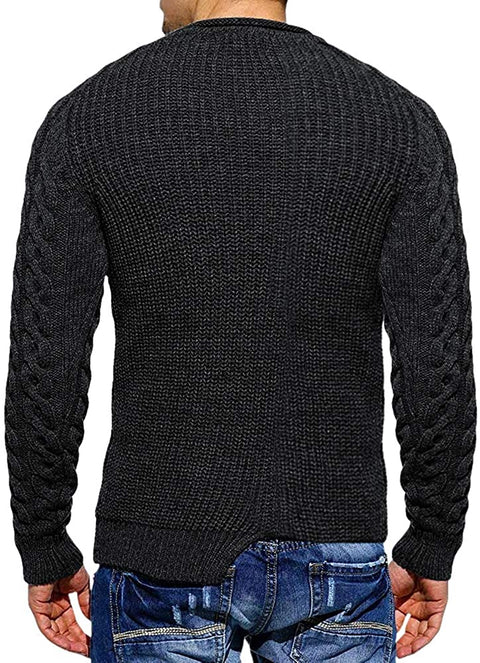 Mens Pullover Sweater Slim Fit Winter Casual Chunky Ribbed Knit Twisted Long Sleeve Sweaters