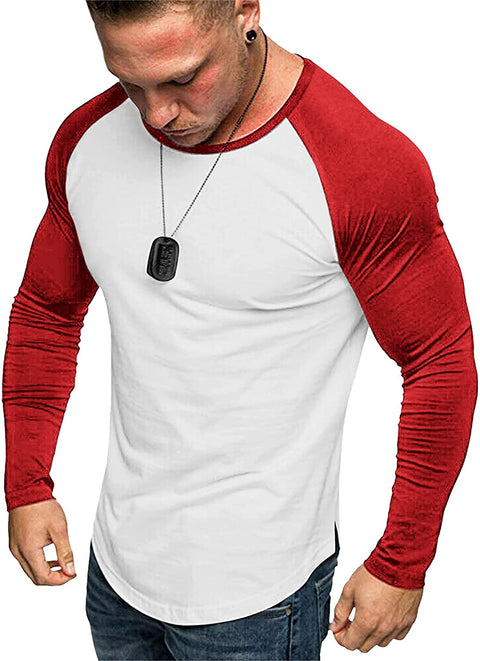 Men's Workout Muscle Tees Long Sleeve Lightweight Hipster Raglan Shirts