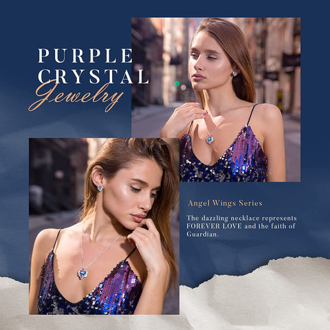 Angel Wing Love Heart Necklaces and Earrings Silver Jewelry Sets