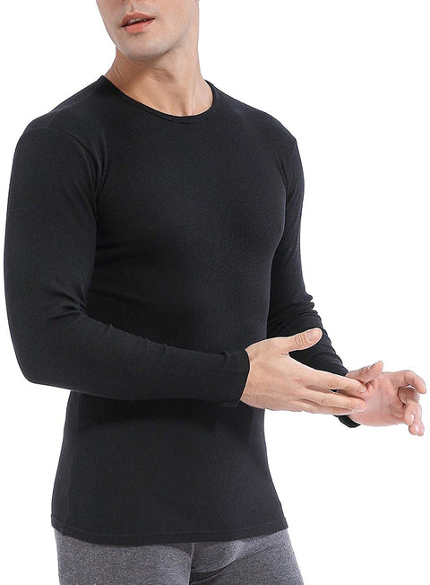 Men's 2-Pack Thermal Long Sleeve Undershirt Waffle Knit Soft Comfy Crew Neck Top Underwear