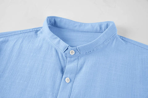 Men's Long Sleeve Henley Shirt Cotton Linen Casual Hippie Tee Lightweight Summer Solid Beach Yoga Tops Blue