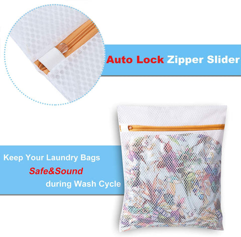 BAGAIL Set of 3 Honeycomb Mesh Laundry Bags for Blouse,Hosiery,Stocking,Underwear, Lingerie with Zipper Lock,Premium Laundry Bags for Travel Storage Organization(3 Set)