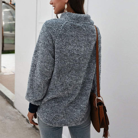 Women's Color Block Turtleneck Long Sleeve Sweatshirts Fuzzy Sweatshirts