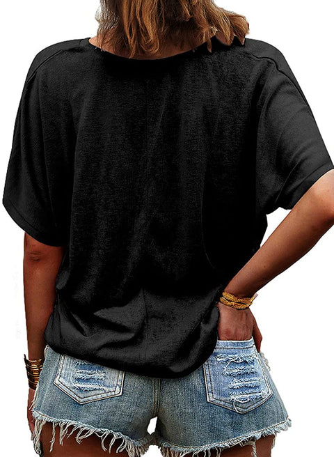 Womens V Neck Tops Short Sleeve Shirts Casual Loose Bat Sleeve T-Shirts Solid Basic Tunic Tops