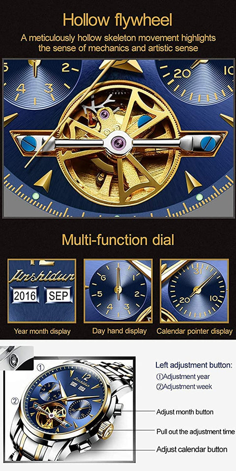 Golden Mens Mechanical Watch Automatic Wrist Watch