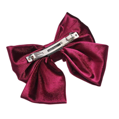 Velvet Bow Barrettes Hair Clips - AWAYTR 2 Packs Flower Elastic Big Hair Bow for Women Wedding Party (wine red+black)