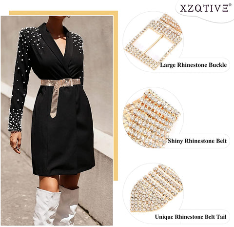 Women Crystal Belt Rhinestone Shiny Diamond Bling Glitter Chain Waist Belt for Jeans Dresses Pants Silver Gold