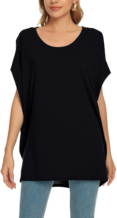 Women's Casual Solid Scoop Neck Summer Tops Sleeveless Loose Oversize Tees