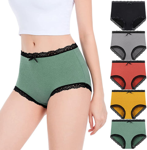 High Waisted Cotton Underwear For Women,Breathable Soft Cotton Full Brief Panties Stretch Lace Ladies Panties For Women