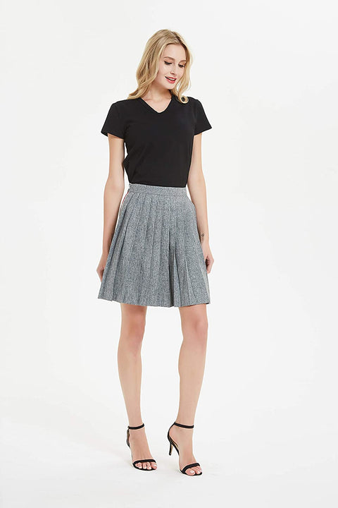 Womens Front Pleated Mini Midi Skirt Side Stripe Tape