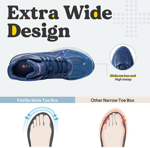 FitVille Men's Wide Sneakers High-top Basketball Shoes Supportive Walking Shoes with Extra Wide Toe Box for Flat Feet
