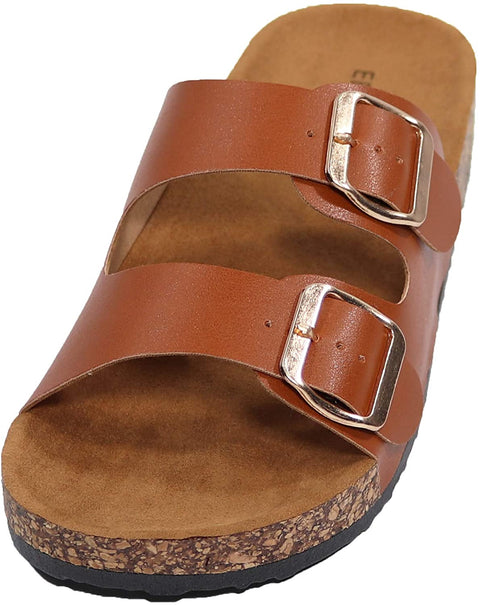 EETTARO Women's Casual Cork Footbed Slide Sandals Ladies 2-Strap Adjustable Buckle Beach Slippers Slip-on Platform Shoes