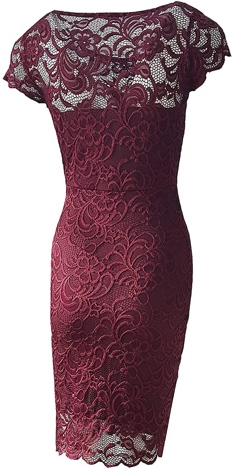 Women's Knee Length Short Sleeve Elegant Lace Dresses/Linning Dresses