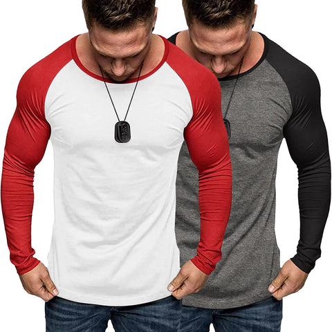 Men's Workout Muscle Tees Long Sleeve Lightweight Hipster Raglan Shirts