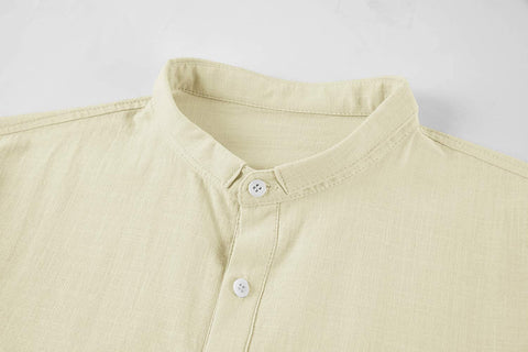 Men's Long Sleeve Henley Shirt Cotton Linen Loose Casual Hippie Tee Lightweight Summer Solid Beach Yoga Tops Beige