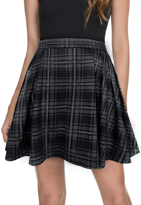 Women Plaid Pleated Mini Skater Skirt High Waisted School Skirt