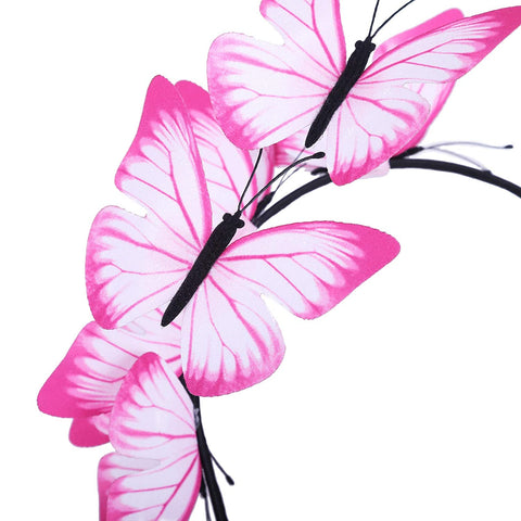 AWAYTR Girl Butterfly Fancy Fairy Headband Boho Chic Cloth Art Costume Party Tiara Crown Prop Hair Band Hoop Headband(Pink-1)