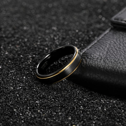 TRUMIUM 4mm 6mm 8mm Mens Tungsten Wedding Rings Black Gold Wedding Band for Women Two Tone Brush Comfort Fit Size 6-13