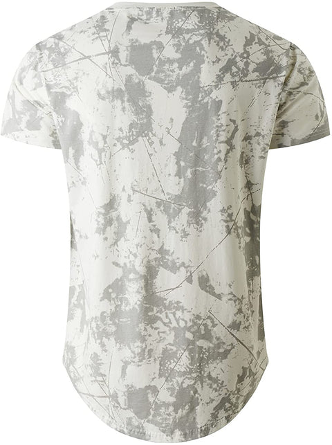 KLIEGOU Mens Hipster Hip Hop Round Hemline Pattern Print T Shirt