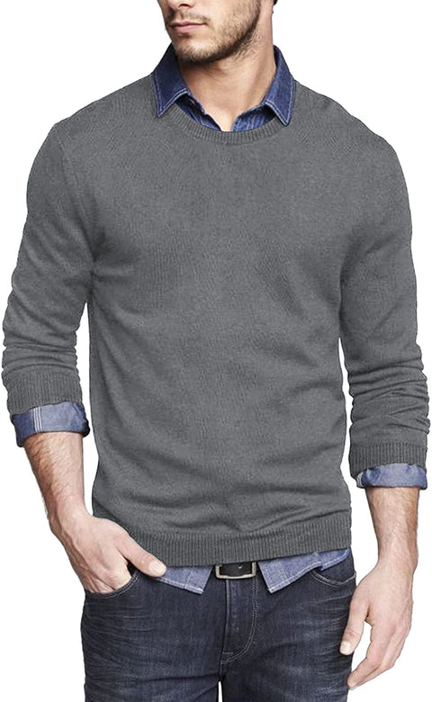 Men Knit Dress Sweater Slim Fit Crew Neck Long Sleeve Pullover Sweater