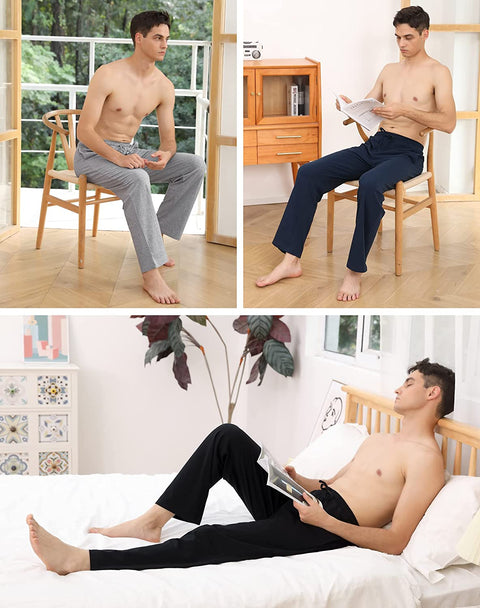 INNERSY Men's Soft Cotton Pajama Pants with Pockets Lightweight Sleepwear Bottoms 2-Pack