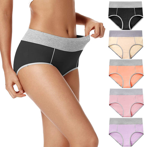 POKARLA Women's High Waisted Cotton Underwear Soft Breathable Panties Stretch Briefs Regular & Plus Size 5-Pack