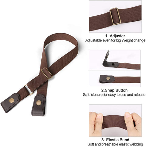 Women/Men Buckle-Free Elastic Belt for Jeans, Ladies Invisible Belt Fits Waist 24-48 inches