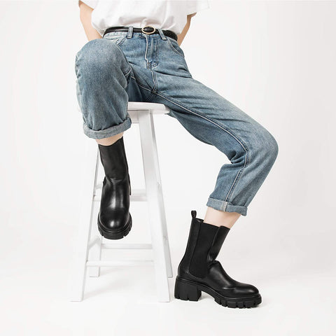 mysoft Women's Chelsea Boots Round Toe Chunky Platform Fashion Ankle Boots