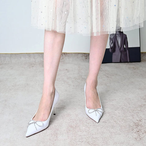 FSJ Women Fashion Pointed Toe Studded Classic Stiletto High Heel Dress Slip on Pumps Cute Buckle Wedding Party Shoes with Rhinestone Size 4-15 US