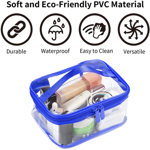 Bagail Large Clear Makeup Bag Zipper Waterproof Transparent Portable Travel Storage Pouch Cosmetic Toiletry Bag With Handle (1 Set Royal Blue)