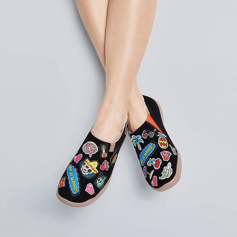 UIN Women's Slip Ons Lightweight DIY Stylish Pattern Stickers Walking Casual Loafers Comfortable Art Travel Shoes