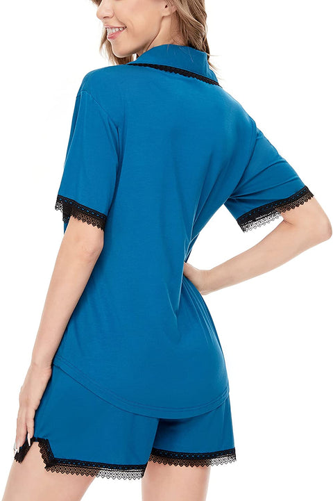 Women's Pajamas Set, Short Sleeve Sleepwear Lace Hem Pj Lounge Sets Nightwear Pajamas for Women S-XL