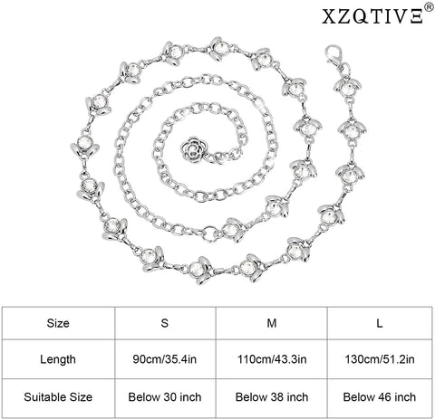 XZQTIVE Waist Chain Belts for Women Rhinestone Crystal Waist Belts Chain for Dresses Adjustable Ladies Metal Body Link Belt