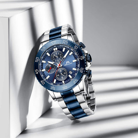 MEGALITH Mens Chronograph Watches Stainless Steel Man Waterproof Watch Luminous Gent Wristwatches for Men Fashion Business Classic Analog Quartz Date Watches