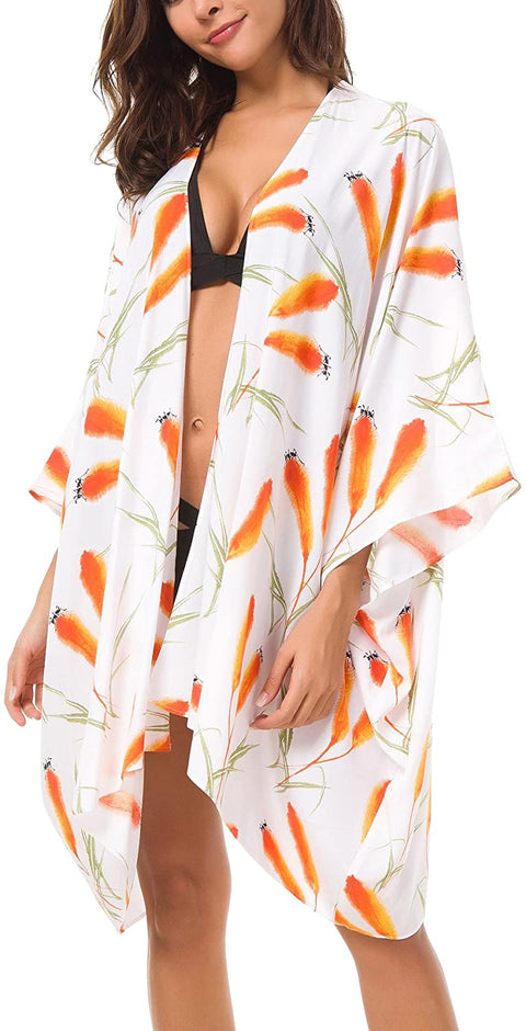 Women's Floral Swimsuit Cover Up Kimono Cardigan Beachwear