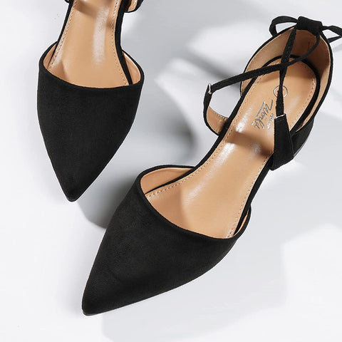 Heel The World Women's Pointed Toe Dress Pumps Lace Up Low Block Heels