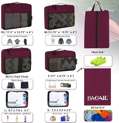 BAGAIL 8 Set Packing Cubes+4 Set Compression Packing Cubes