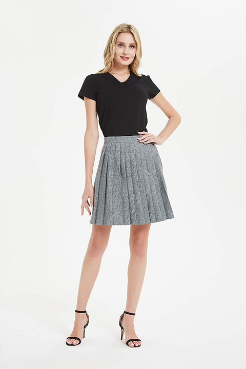 Womens Front Pleated Mini Midi Skirt Side Stripe Tape