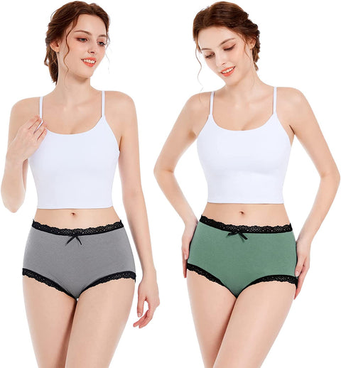 High Waisted Cotton Underwear For Women,Breathable Soft Cotton Full Brief Panties Stretch Lace Ladies Panties For Women