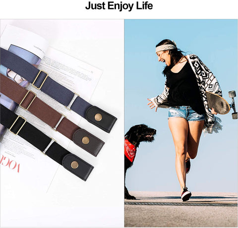 Women/Men Buckle-Free Elastic Belt for Jeans, Ladies Invisible Belt Fits Waist 24-48 inches