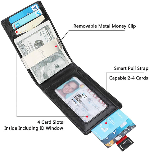 Slim Minimalist Front Pocket Wallet with Money Clip for Men, Genuine Leather RFID Blocking